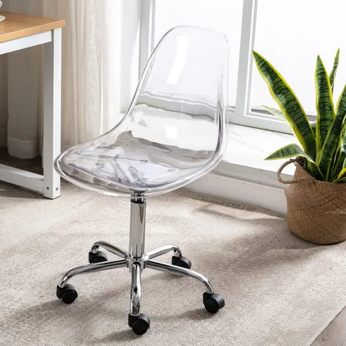 Miniatura 3 de Silla de escritorio de acrílico transparente, moderna, pequeña, bonita, silla de plástico rodante, silla de plástico con ruedas y altura ajustable