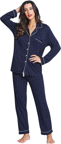 Miniatura 6 de Pijama de bambú ultra suave para mujer, juego de pijama - manga largacon botones.