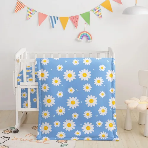 Miniatura 6 de Juego de ropa de cama para cuna de 3 piezas, edredón de guardería con estampado de mariposas en acuarela, sábana y falda para bebés niños y niñas