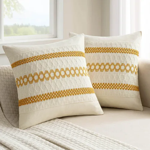 Miniatura 10 de MIULEE Fundas de almohada lumbares decorativas bohemias, cojín de algodón retro, tejidas de macramé para decoración del hogar para cama, sofá, neutro