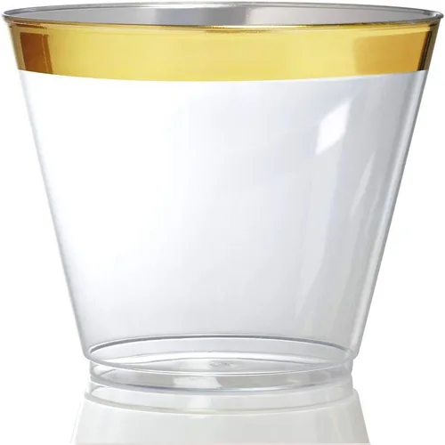 Miniatura 4 de Stock Your Home Vasos de plástico desechables con borde dorado de 9 onzas (paquete de 100) elegantes vasos para fiestas, bodas, vacaciones, vasos