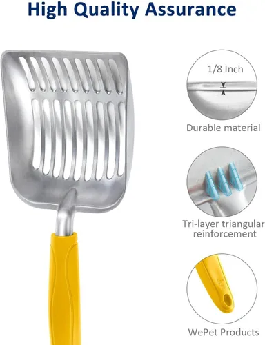 Miniatura 4 de WePet Cuchara de arena para gatos, tamiz de aleación de aluminio, pala de metal profunda, mango largo, tamizado de excrementos, levantador de heces