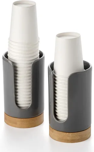 Miniatura 13 de Dispensador de tazas de baño de cerámica, soporte desechable de papel y plástico de 3 a 5 onzas, dispensador de tazas de enjuague bucal para baño