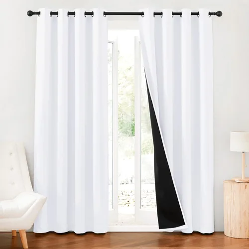 Miniatura 17 de RYB HOME Cortinas 100% opacas con forro blanco, cortinas de lino natural, cortinas de servicio Haeavy Duty, tratamiento de ventana con aislamiento