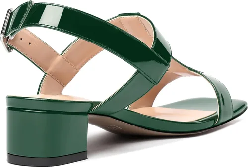 Miniatura 5 de SHOWFOREST Women's Solid Adjustable Strap Patent Outdoor Buckle Square Toe Casual Chunky Low Heel Heeled Sandals 1.5 Inch