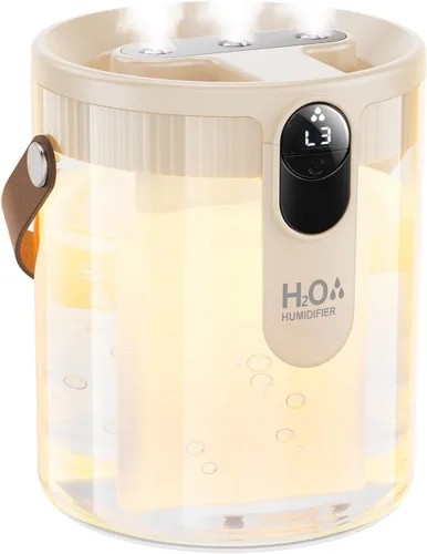 KIMMOO Humidificador portátil recargable de llenado superior, humidificadores inteligentes para dormitorio, luz nocturna, humidificador de niebla