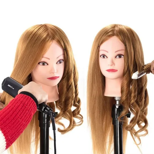 Miniatura 7 de Cabezal de entrenamiento de 26 a 28 pulgadas, cabeza de maniquí para peinado, cosmetología, cabeza de muñeca, fibra sintética, modelo de Púrpura