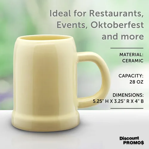 Miniatura 4 de DISCOUNT PROMOS Taza de cerámica para cerveza, 28 onzas, juego de 6, paquete a granel, ideal para Octoberfest, pub, restaurante y más, color beige