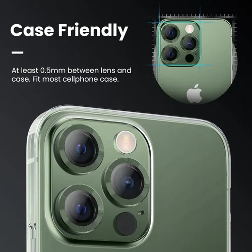 Miniatura 4 de Tensea Protector de lente de cámara para iPhone 13 Pro, iPhone 13 Pro Max, protector de pantalla de vidrio templado 9H, anillo individual de metal