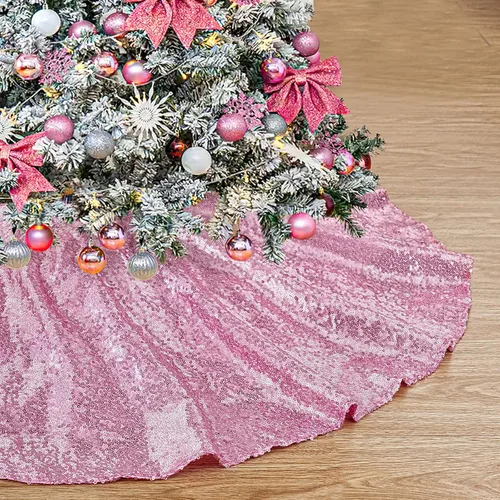 Miniatura 11 de Falda B-Cool de árbol, con lentejuelas brillantes, diseño de árbol de Navidad, color oro rosa con lentejuelas hechas a mano, para el hogar, Rojo