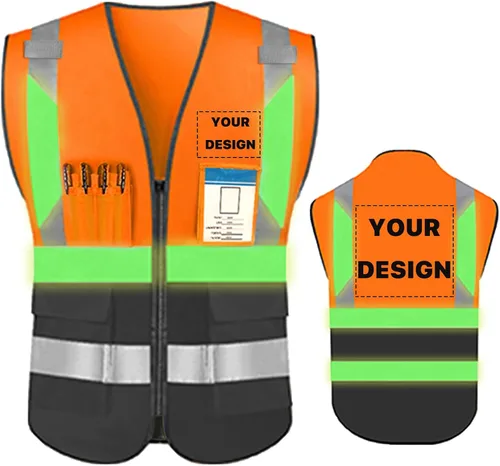 Miniatura 13 de Chaleco de seguridad de alta visibilidad reflectante, personaliza tu logotipo, ropa de trabajo de seguridad con tiras reflectantes y bolsillos A