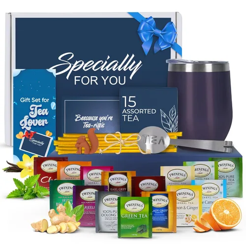 Miniatura 11 de Juego de regalo de té para mujeres y hombres – Elegante juego de té para mujer con 15 tés únicos, vaso de acero inoxidable y 10 pajitas de miel