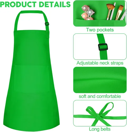 Miniatura 3 de Juego de 5 delantales para niños, delantal ajustable para niños con 2 bolsillos, delantales de chef para niños para pintar, cocinar, hornear, Verde