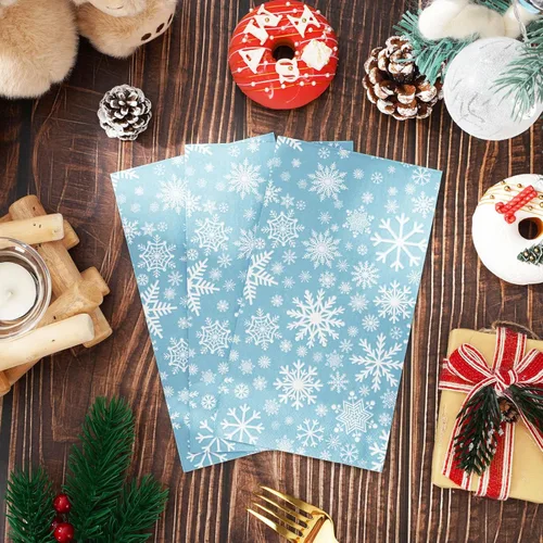 Miniatura 3 de Servilletas de papel desechables de 3 capas de copos de nieve de color azul cielo, servilletas de papel desechables para cena, suministros de fiesta