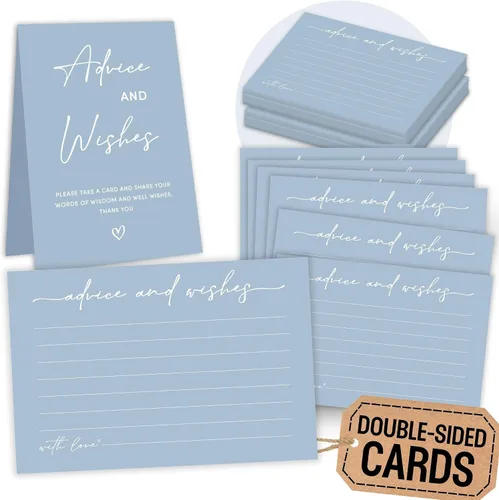 Woodamore Tarjetas azules de consejos y deseos para decoración de baby shower, 50 tarjetas de consejos para baby shower para padres futuros, deseos