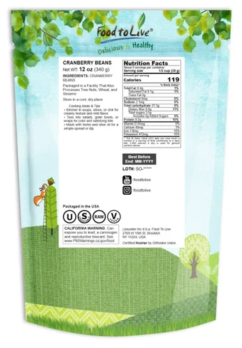 Miniatura 2 de Frijoles de arándano, 12 onzas – Frijoles Borlotti secos, germinables, veganos, kosher, a granel. Buena fuente de folato, fibra dietética