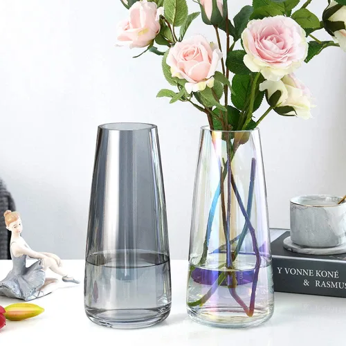 Miniatura 6 de Aoderun Jarrón de cristal para flores, jarrones modernos para decoración del hogar, florero único para ramo de flores de 8.7 pulgadas, centro de Gris