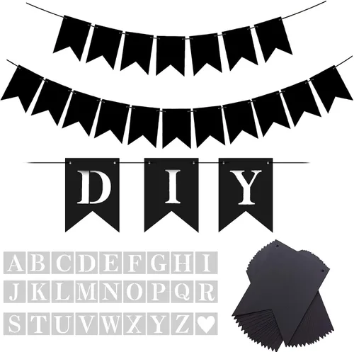 Kit de pancarta negra personalizada, divertido personalizar tu fiesta, pancarta de texto/frase personalizada, juego de banderines de papel incluye