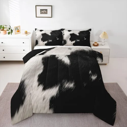 Miniatura 11 de Juego de edredón de piel de vaca, edredón de plumón con estampado de vaca, juegos de ropa de cama de teñido anudado negro y marrón para niños