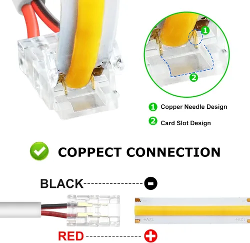 Miniatura 6 de LightingWill Conectores LED de 2 pines de 0.315 in, 10 unidades DC hembra conector transparente sin soldadura, conector de luz de cinta LED 2