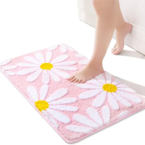 Miniatura 34 de QJHOMO Alfombra de baño azul con diseño de margaritas, decoración de flores blancas y amarillas, alfombra antideslizante de microfibra, súper Azul