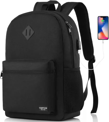 Miniatura 8 de YAMTION Mochila escolar, mochila clásica unisex para adolescentes con puerto USB para escuela secundaria, universidad, oficina, trabajo, viajes