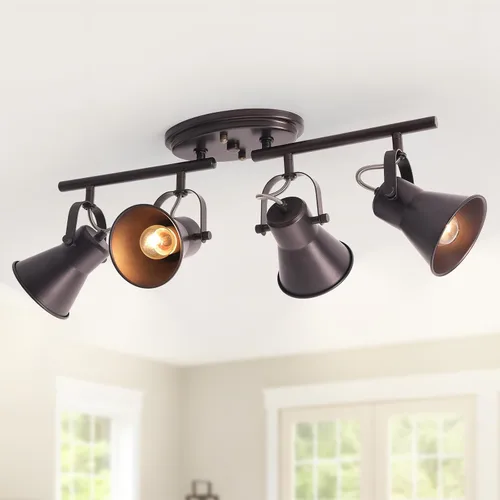 Miniatura 12 de Iluminación de pista de 2 luces para techo, lámpara de techo direccional industrial de luz puntual, lámpara de techo de montaje empotrado en negro