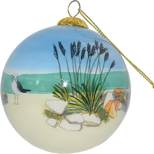 Miniatura 2 de Adorno pintado a mano de Cape Cod Beach & Bird – Decoración de árbol de Navidad colgante de vidrio soplado que muestra escenas costeras de Cape Cod
