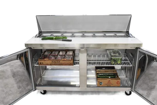 Miniatura 12 de FSE MRSL-2D/60 Mesa de preparación comercial refrigerada de dos puertas para ensaladas/sándwiches, 15 pies cúbicos, acero inoxidable, 115 V