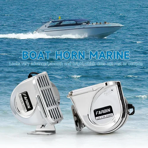 Miniatura 2 de FARBIN Bocina para barcos de acero inoxidable impermeable para barcos Bocina de coche súper fuerte de 12 V con soporte base para veleros, yates