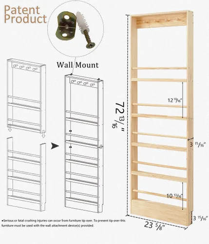 Miniatura 2 de Estantería de madera para niños, estante de montaje en pared con ganchos, organizador para juguetes y libros, ahorro de espacio con ganchos