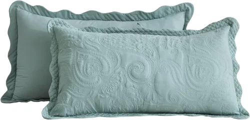 Miniatura 7 de Colcha tamaño King extragrande, diseño de patrón Paisley, cobertor de cama ligero, reversible, 5 piezas, 100% microfibra, Seaglass 1 - Seaglass