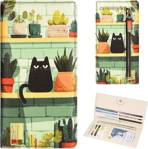 Miniatura 31 de Billetera para mujer, billetera RFID extradelgada, bolso plegable de cuero, con 11 ranuras para tarjetas y ventana de identificación, lindo monedero