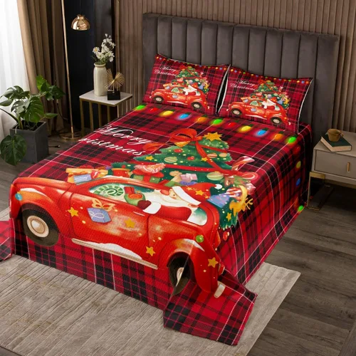 Miniatura 9 de Juego de colcha de Feliz Navidad, tamaño Queen para niños, niñas, decoración de Navidad, juego de edredón cuadrado negro y blanco, colcha geométrica