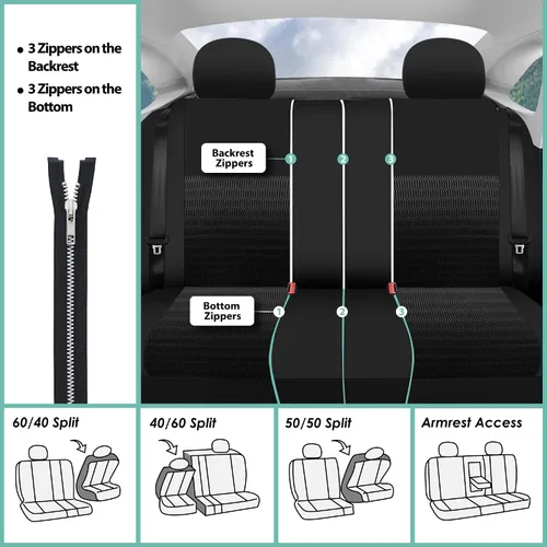 Miniatura 7 de FH Group Fundas de asiento de automóvil 3D de malla de aire con elegancia moderna, compatibles con bolsa de aire y listas para separar, juego