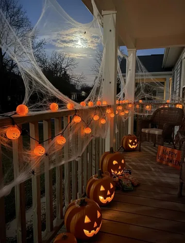 Miniatura 6 de Luces de calabaza de Halloween para exteriores, 10 luces LED de calabaza de 8.5 pies, impermeables, calabazas iluminadas para interiores y Linda