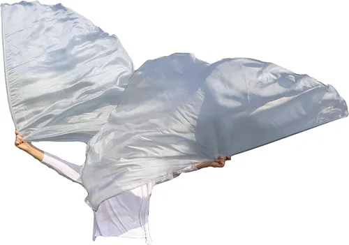 Miniatura 6 de Winged Sirenny Banderas de seda de ala de ángel de adoración de 70 pulgadas con varillas flexibles, bandera de seda translúcida circular pintada a