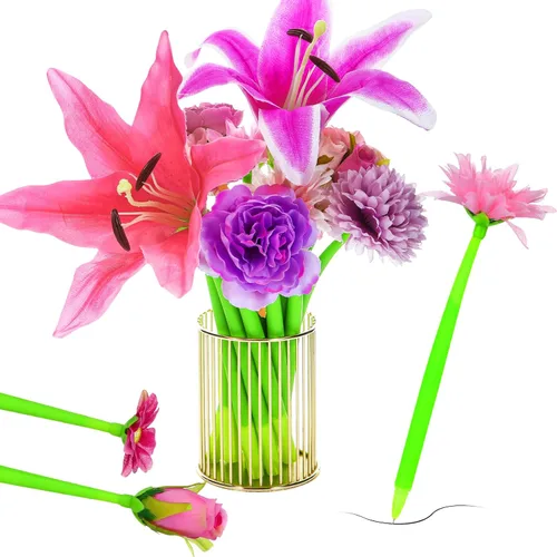 Miniatura 6 de BBTO 24 bolígrafos con forma de flor para mujeres, margarita, rosa, lirio, clavel, con punta de flor, bolígrafo de gel negro, regalo para el Día