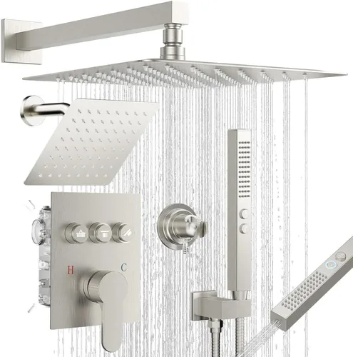 Miniatura 24 de Shower Faucet Set Brushed Nickel Shower System, Dual Head Shower Set STARBATH 12'' Ceiling Mount and 6''Wall Mount Rainfall Shower Systems with