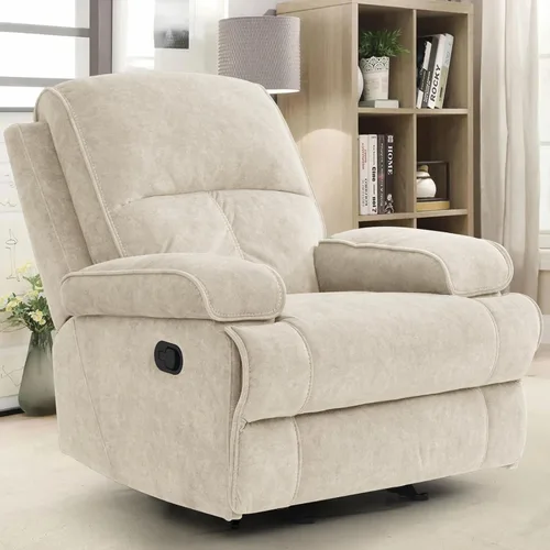 Silla Mecedora Reclinable Manual para Adultos, Planeador de Respaldo Alto con Asiento Profundo, Sillón Tapizado de Tela para Sala de Estar y