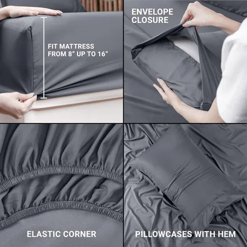Miniatura 363 de Utopia Bedding Juego de sábanas Queen – Sábanas de 4 piezas para cama tamaño Queen, microfibra suave y transpirable, incluye 1 sábana bajera, 1 Gris