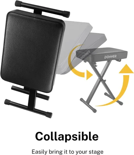 Miniatura 4 de Donner Banco de piano, banco ajustable para teclado, taburete portátil, silla plegable, asiento plegable, estilo X, 2.4 pulgadas de grosor acolchado