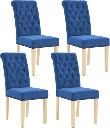 Miniatura 18 de adochr Juego de 2 sillas de comedor de tela de lino, silla de comedor tapizada con patas de madera, sillas Parsons sin brazos para Beige