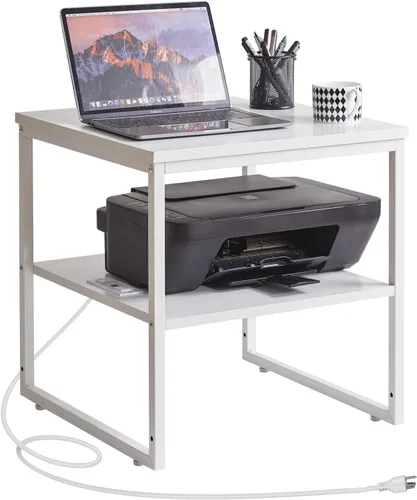 Miniatura 10 de Aibiju Mesa auxiliar grande para sala de estar, soporte de mesa pequeño de 20 pulgadas, mesa de impresora con estante ajustable, mesa de café Blanco