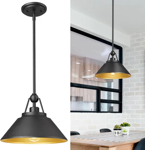 Miniatura 10 de HWH - Lámpara colgante blanca, moderna lámpara de isla de cocina de 12 pulgadas, iluminación colgante de 1 luz para comedor, escuela, metal negro