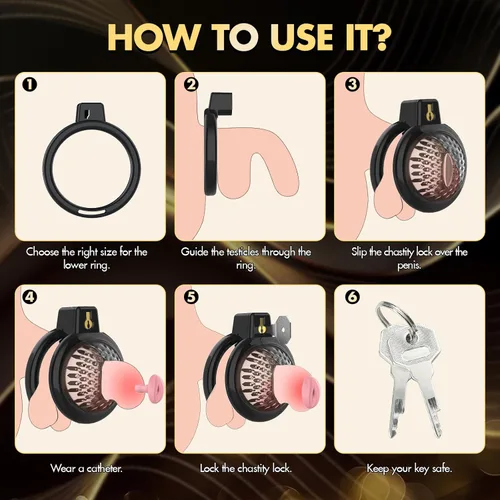 Miniatura 7 de Jaula de castidad masculina, jaula de pene suave y ligera con 6 tamaños de anillos, cómodo dispositivo de castidad para hombres, perfecto para uso a