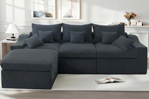 Miniatura 48 de HABUTWAY Sofá modular modular de 101 pulgadas con asiento profundo, moderno sofá convertible en forma de L, sofá tapizado con diván para sala