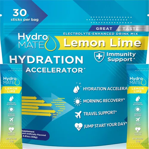 Miniatura 12 de HydroMATE - Paquetes de hidratación con electrolitos en polvo, té de durazno, bajo en azúcar, 30