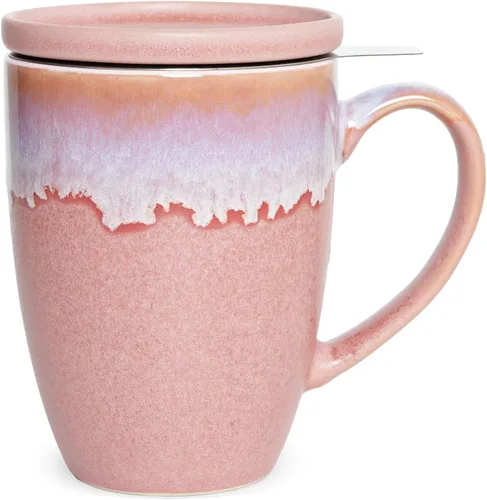 Miniatura 16 de Bosmarlin Taza de té de cerámica mate con infusor y tapa, 13.5 onzas, taza de té suelta, apta para lavavajillas y microondas (azul oscuro)