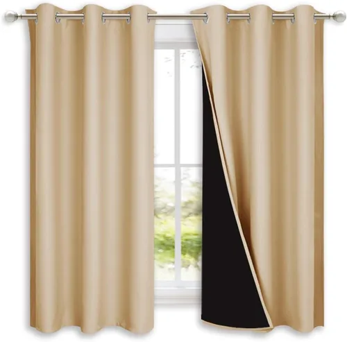 NICETOWN Cortinas opacas para dormitorio, cortinas opacas súper gruesas, cortinas opacas de doble capa con forro negro para ventanas pequeñas (beige